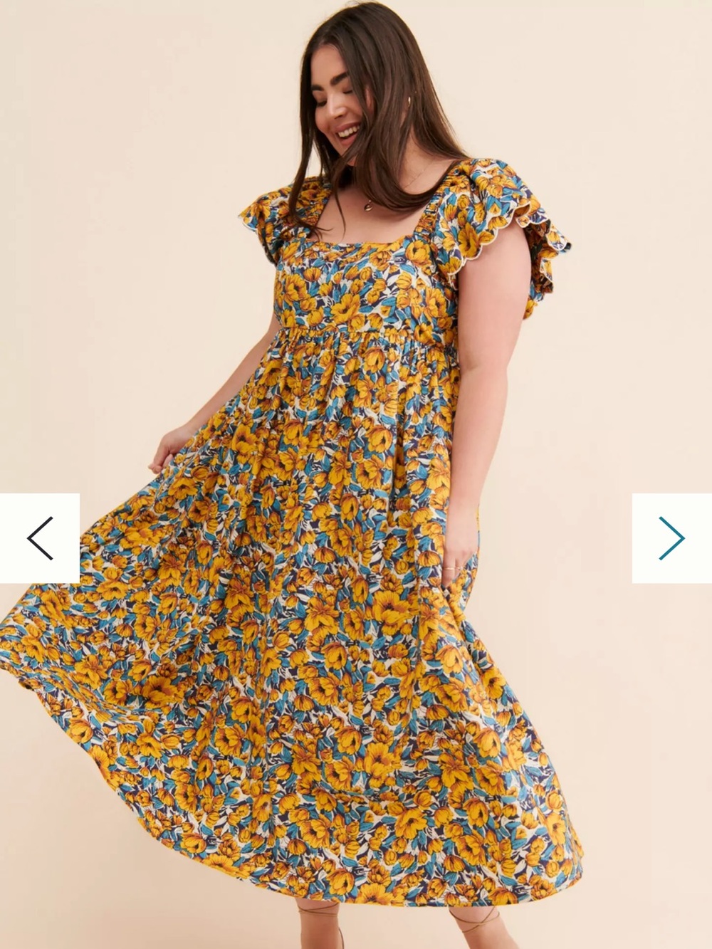 Anthropology en elly Yellow Floral Maxi Dress with Flutter Sleeves